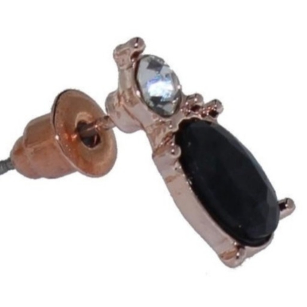Natural oval sapphires and Crystal in rose gold overlay earrings.